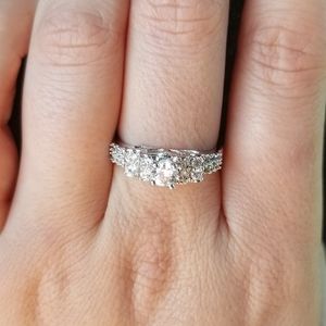 NEW Layered Lab-Created Diamond Ring; Silvertone